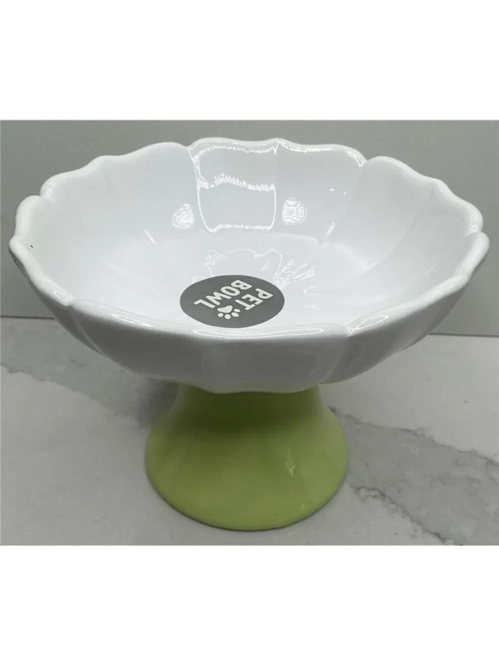 Rockybear Pet Ceramic Elevated Pet Food Bowl - Green & White Floral - NEW!